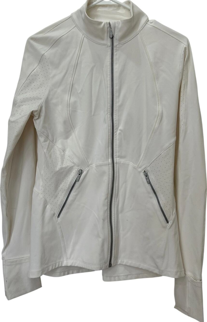 Lululemon Size 8 White Full Zip Performance Jacket Thumbholes Yoga Running